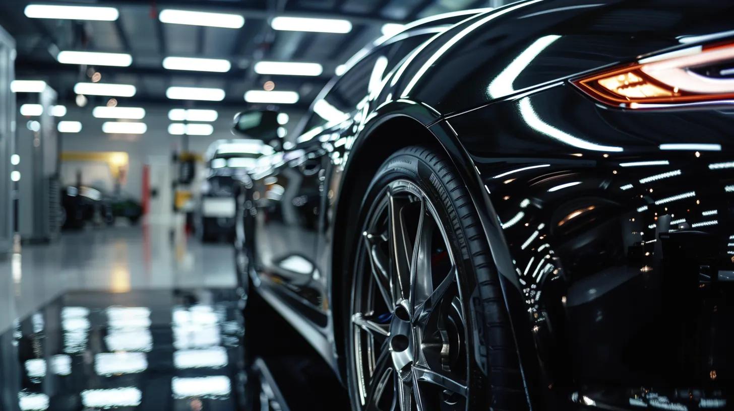 a sleek, polished luxury car gleams under the meticulous lighting of a modern detailing workshop, showcasing the precision and care synonymous with a premium car detailing service in northern beaches.