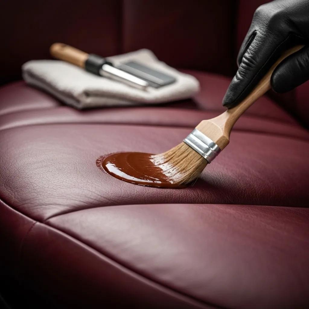 Luxury leather seat restoration process showcasing texture and detailing tools