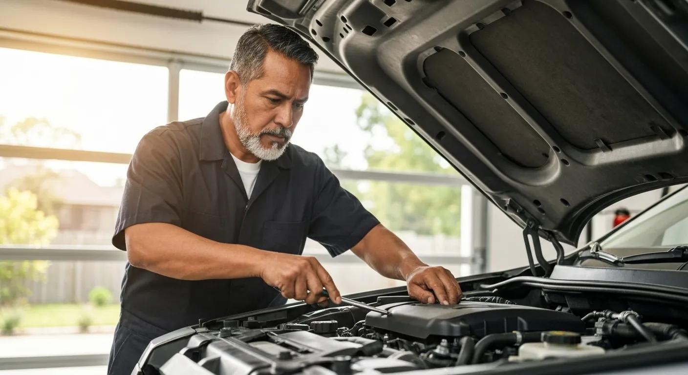 Skilled technician performing a mobile engine cleaning service at a customer's home or office